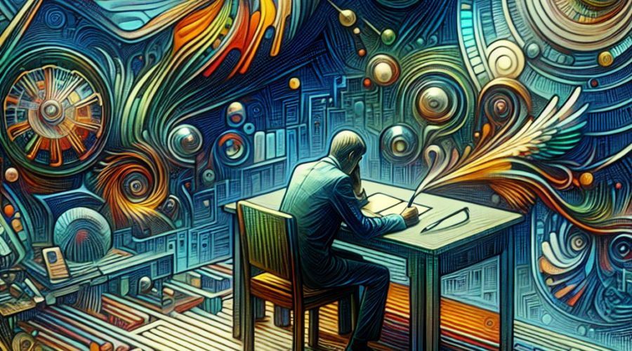 a detailed image of a person sitting at a desk