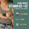 Organic Plant D3 + K2 | 5000 iu D3 + 120 mcg K2 as All-Trans MK7 from MenaQ7 – 100% Whole Food, Raw & Vegan | Enhanced Digestion with Prebiotic & Superfood Complex  D3 from Organic Algae (60 Count)