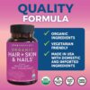Organic Hair Skin Nails Vitamins for Women with Biotin 5000mcg and Vitamin E, Vegetarian-Friendly Supplements That Help Produce Keratin -120 Count