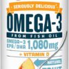 Barlean's Mango Peach Omega 3 Fish Oil Liquid Supplement with Vitamin D, 1080mg EPA & DHA Fatty...