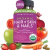 Organic Hair Skin Nails Vitamins for Women with Biotin 5000mcg and Vitamin E, Vegetarian-Friendly Supplements That Help Produce Keratin -120 Count