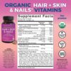 Organic Hair Skin Nails Vitamins for Women with Biotin 5000mcg and Vitamin E, Vegetarian-Friendly Supplements That Help Produce Keratin -120 Count