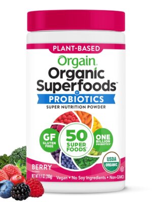 Orgain Organic Greens Powder + 50 Superfoods, Berry – 1 Billion Probiotics for Digestive Health,…