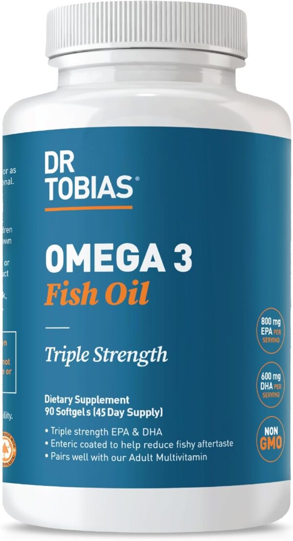 Dr. Tobias Omega 3 Fish Oil, 2000mg Triple Strength with 800mg EPA 600mg DHA Per Serving, Fish...