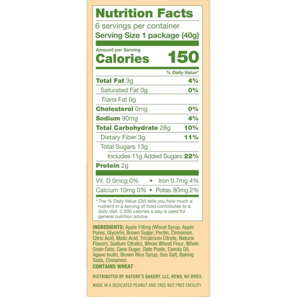 Nature’s Bakery Oatmeal Crumble Apple Bars, 1.41 Oz, 6 Ct