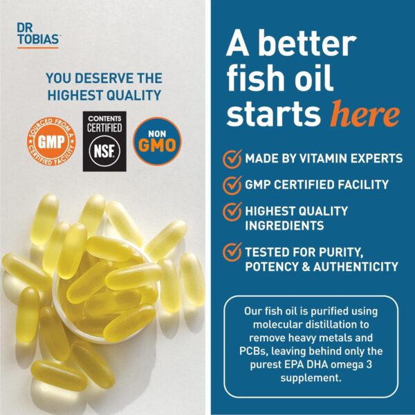 Dr. Tobias Omega 3 Fish Oil, 2000mg Triple Strength with 800mg EPA 600mg DHA Per Serving, Fish…