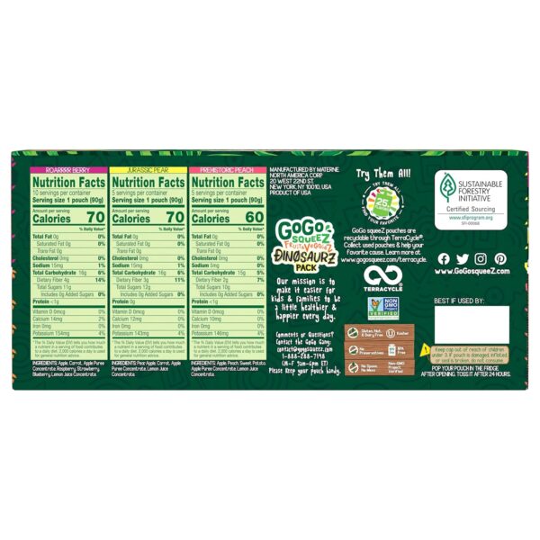 GoGo squeeZ Fruit & veggieZ Applesauce and Puree Variety Pack, Jurassic Pear, Roarrrr Berry &…