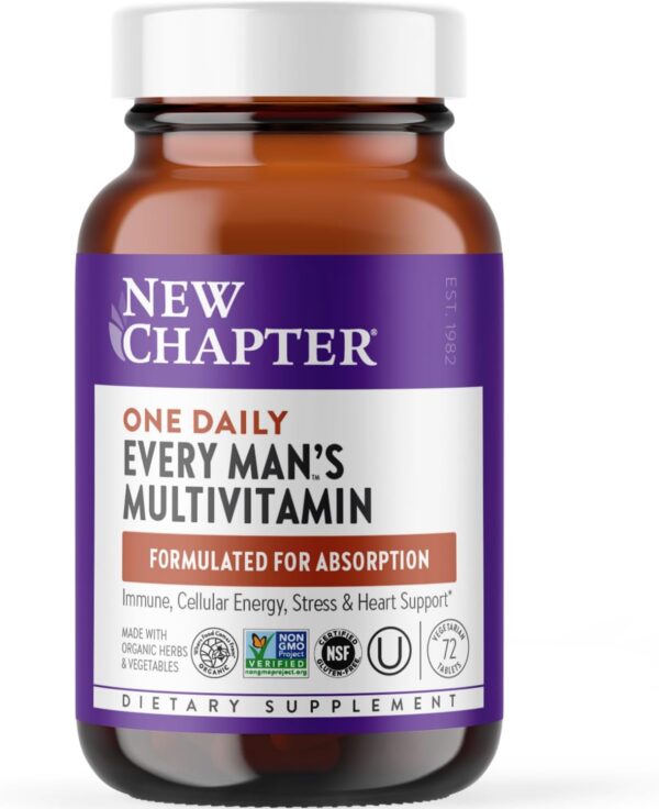New Chapter Men's Multivitamin for Immune, Stress, Heart + Energy Support with Fermented...