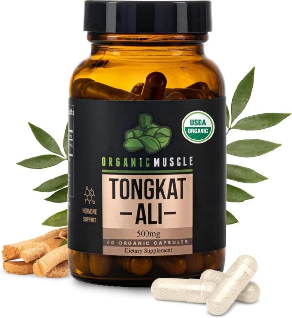 Organic Muscle Tongkat Ali for Men, 500mg - Pure & Potent USDA Eurycoma Longifolia Root...