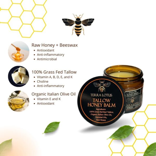 Organic Grass-Fed Beef Tallow Balm with Raw Honey – Moisturizing Cream for Soft, Smooth Skin -…