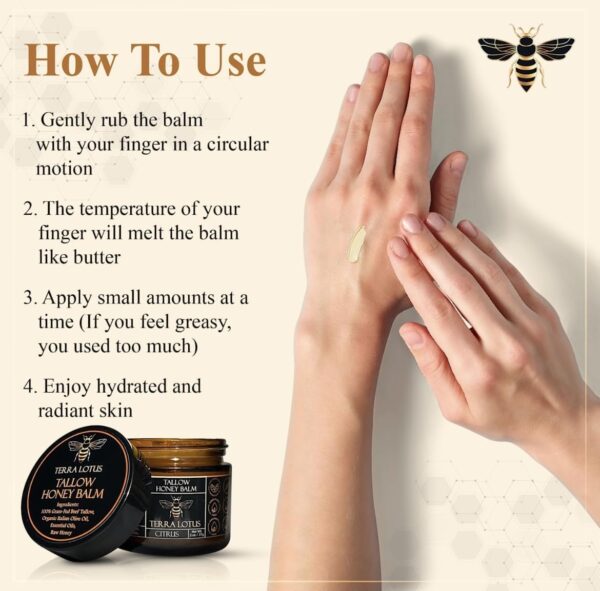 Organic Grass-Fed Beef Tallow Balm with Raw Honey – Moisturizing Cream for Soft, Smooth Skin -…