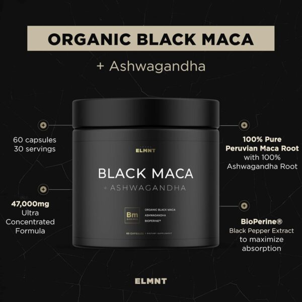 ELMNT 40,000mg 40x Strength Organic Black Maca Root + Ashwagandha – #1 Highest Potency Black…