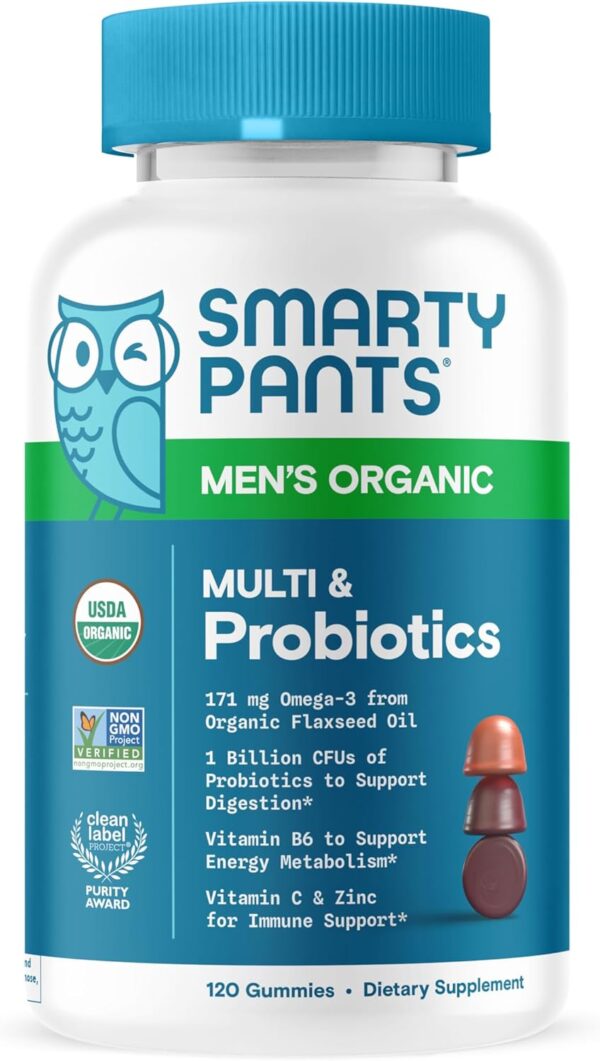SmartyPants Multivitamin for Men, Organic Gummies: Probiotics, CoQ10, Methylfolate, Omega 3...