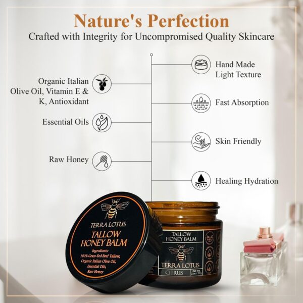 Organic Grass-Fed Beef Tallow Balm with Raw Honey – Moisturizing Cream for Soft, Smooth Skin -…