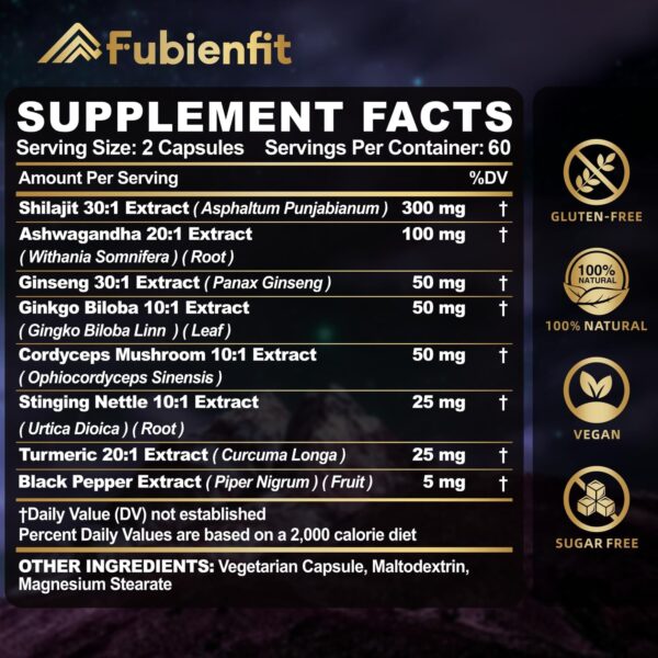 Shilajit Capsules – Premium Shilajit for Men – with Ashwagandha Ginseng and More Fulvic Acid for…
