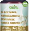 Why Not Natural 4-in-1 Organic Black Maca Root, Ashwagandha, Fenugreek, Panax Ginseng Capsules,...
