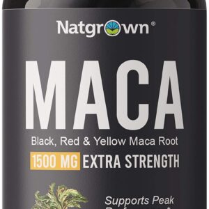 Natgrown Organic Maca Root Powder Capsules 1500 mg with Black + Red + Yellow Peruvian Maca Root...