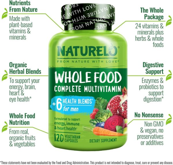 NATURELO Mens Multivitamins – Whole Food Multivitamin for Men with Vitamins, Minerals – 120…