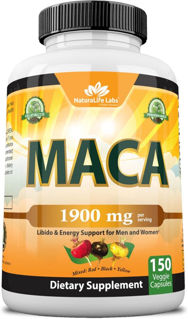 Organic Maca Root Black, Red, Yellow 1900 MG per Serving - 150 Vegan Capsules Peruvian Maca Root...