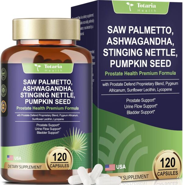 Organic Saw Palmetto - Prostate Health Supplements for Men with Ashwagandha Root, Stinging...