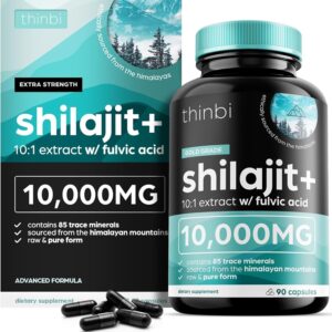 Thinbi Pure Himalayan Shilajit 10000mg Maximum Potency Organic Capsules 90 Count with Fulvic...