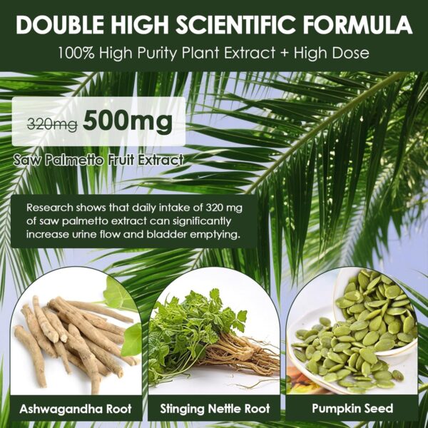 Organic Saw Palmetto – Prostate Health Supplements for Men with Ashwagandha Root, Stinging…