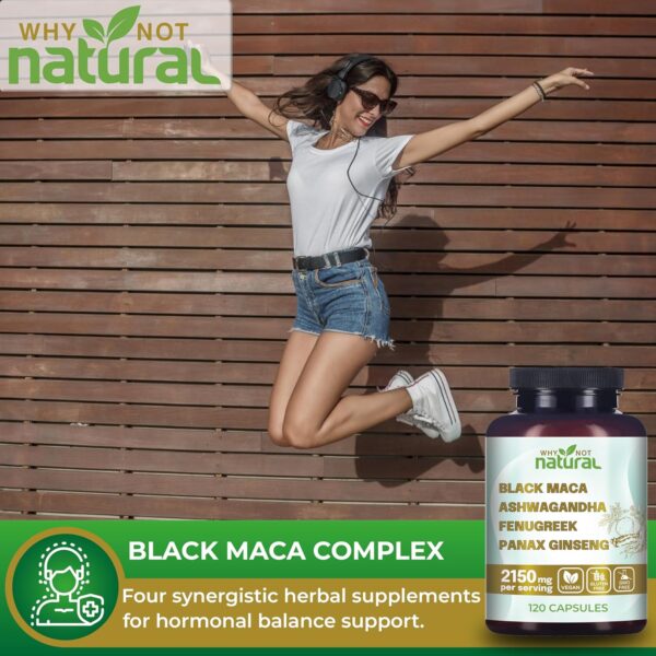 Why Not Natural 4-in-1 Organic Black Maca Root, Ashwagandha, Fenugreek, Panax Ginseng Capsules,…