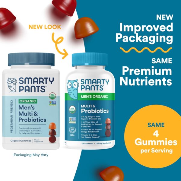 SmartyPants Multivitamin for Men, Organic Gummies: Probiotics, CoQ10, Methylfolate, Omega 3…