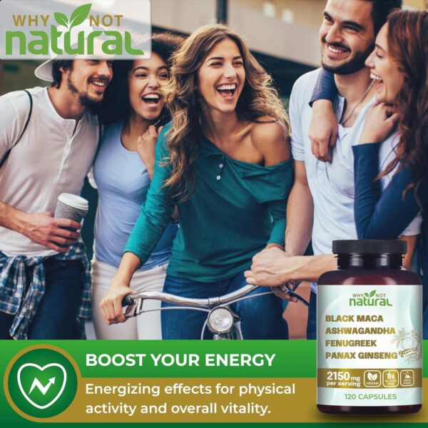 Why Not Natural 4-in-1 Organic Black Maca Root, Ashwagandha, Fenugreek, Panax Ginseng Capsules,…