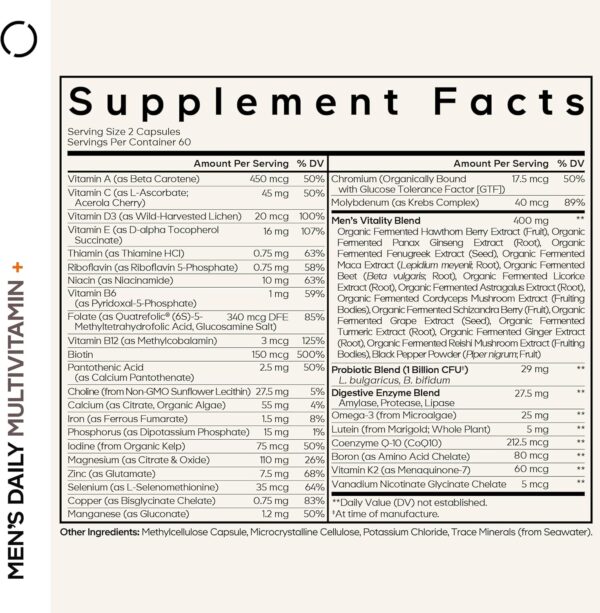 Codeage Mens Daily Multivitamin  25+ Essential Vitamins & Minerals, Organic Whole Foods,…