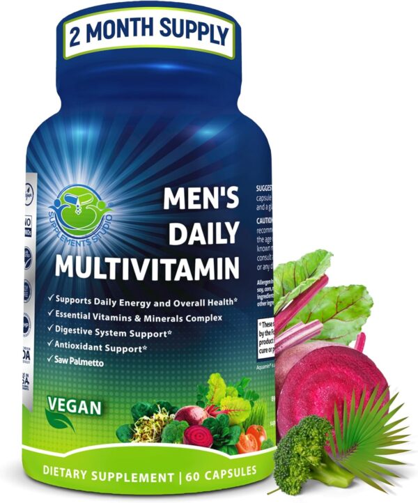 Men's Daily Multivitamin  Vegan Methylated Multivitamin for Men with Saw Palmetto, Biotin,...
