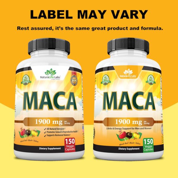 Organic Maca Root Black, Red, Yellow 1900 MG per Serving – 150 Vegan Capsules Peruvian Maca Root…