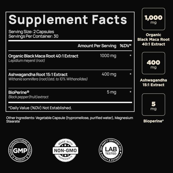 ELMNT 40,000mg 40x Strength Organic Black Maca Root + Ashwagandha – #1 Highest Potency Black…
