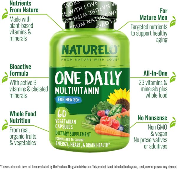 NATURELO Mens Multivitamins for Men 50+ – One Daily Multivitamin for Men with Vitamins, Minerals…