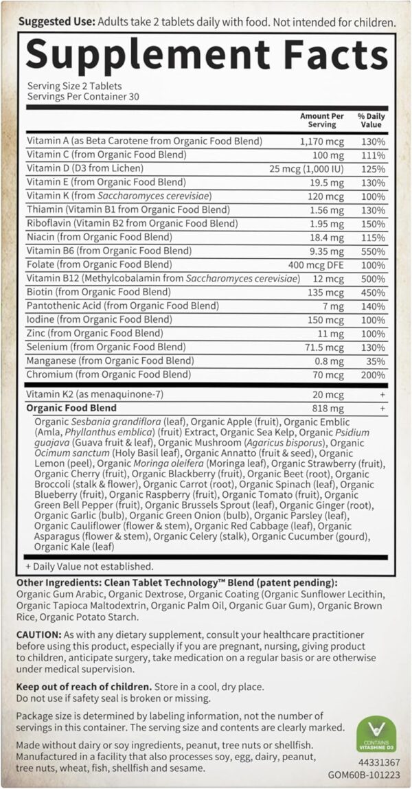 Garden of Life Organics Whole Food Multivitamin for Men, 60 Tablets, Vegan Mens Vitamins and…