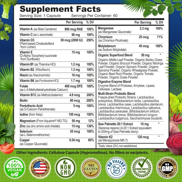 Men’s Daily Multivitamin  Vegan Methylated Multivitamin for Men with Saw Palmetto, Biotin,…